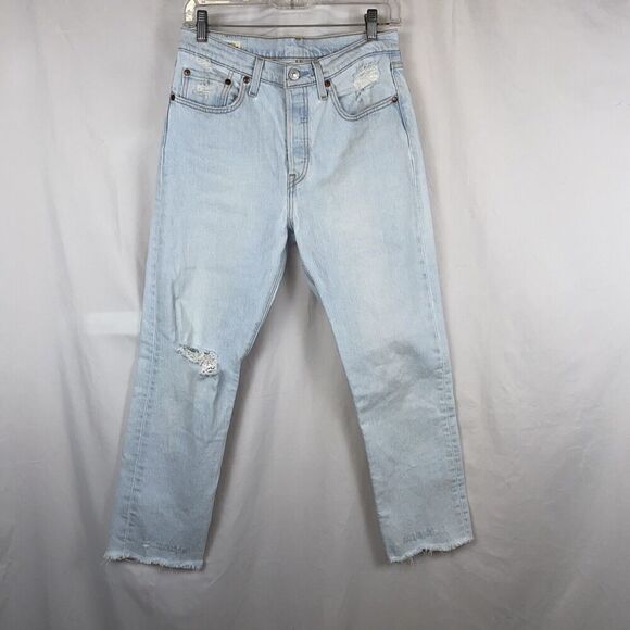 Levi's 501 Premium Denim Jeans Shout Out light wash raw hem size 27 x 26 - Picture 13 of 13